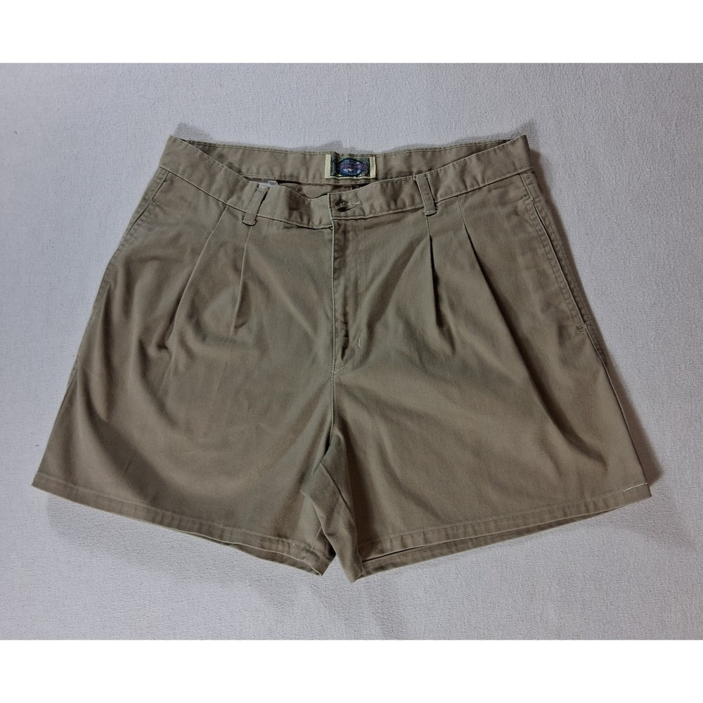 Weeds Vintage Pleated Chino Shorts Mens Khaki Tan 34 Inch Waist Casual Retro Fit